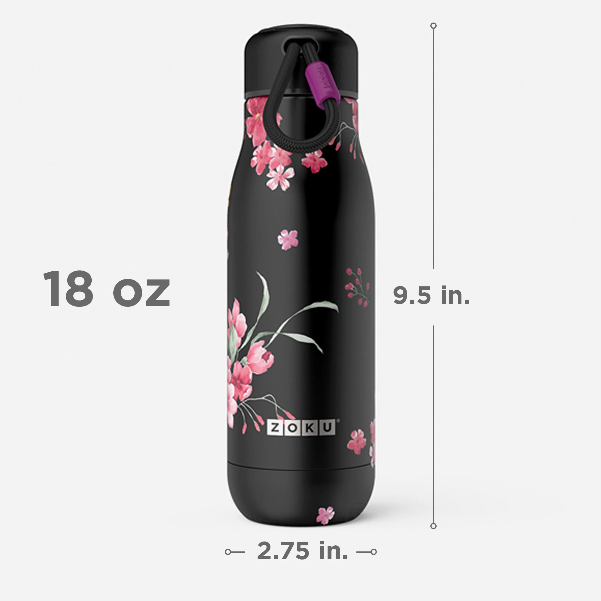 18oz Stainless Steel Bottle - Midnight Floral - Image 3